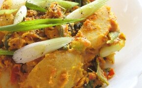 Image for Gujarati Potatoes and Spring Onions Saut&eacute;ed in Chickpea Flour