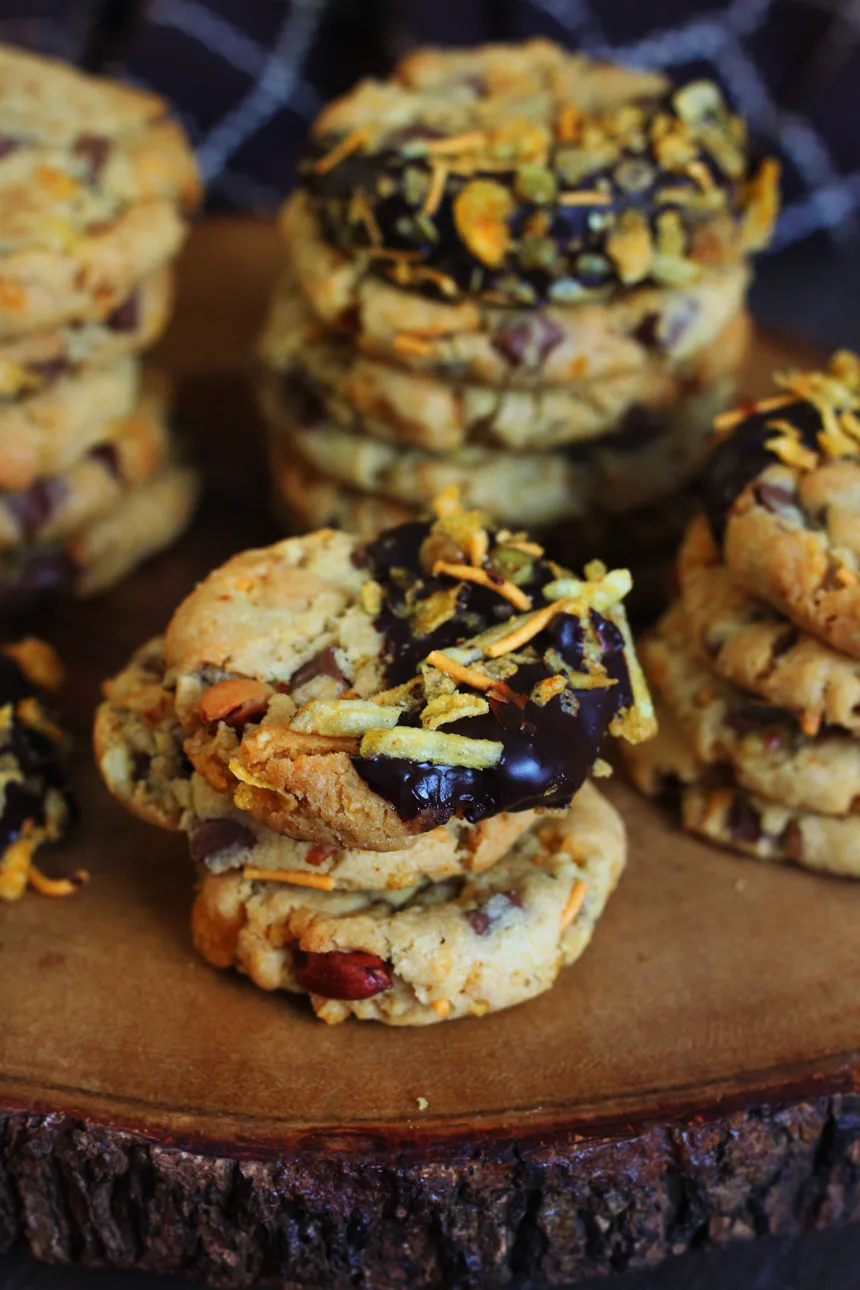 Sweet and Salty Chocolate Chip Chevdo Cookies