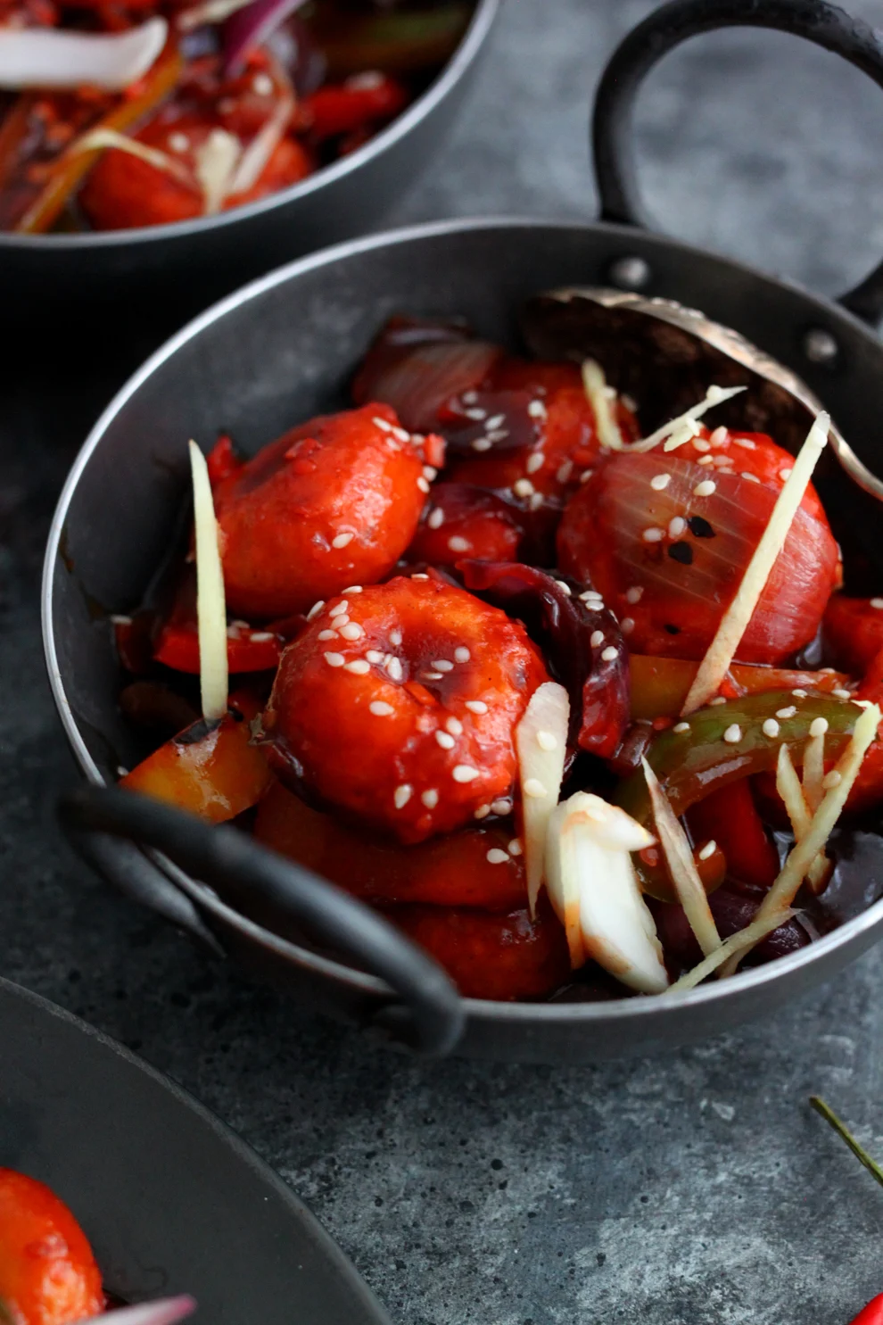 Sticky, Crispy Chilli Khichi (Gujarati Rice Flour Dumplings)