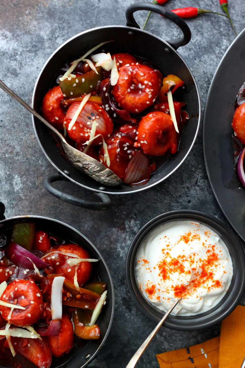 Sticky, Crispy Chilli Khichi (Gujarati Rice Flour Dumplings)