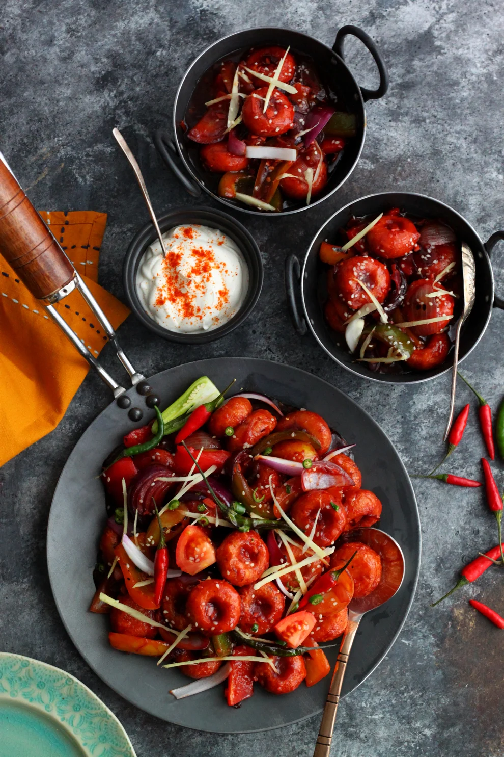 Sticky, Crispy Chilli Khichi (Gujarati Rice Flour Dumplings)