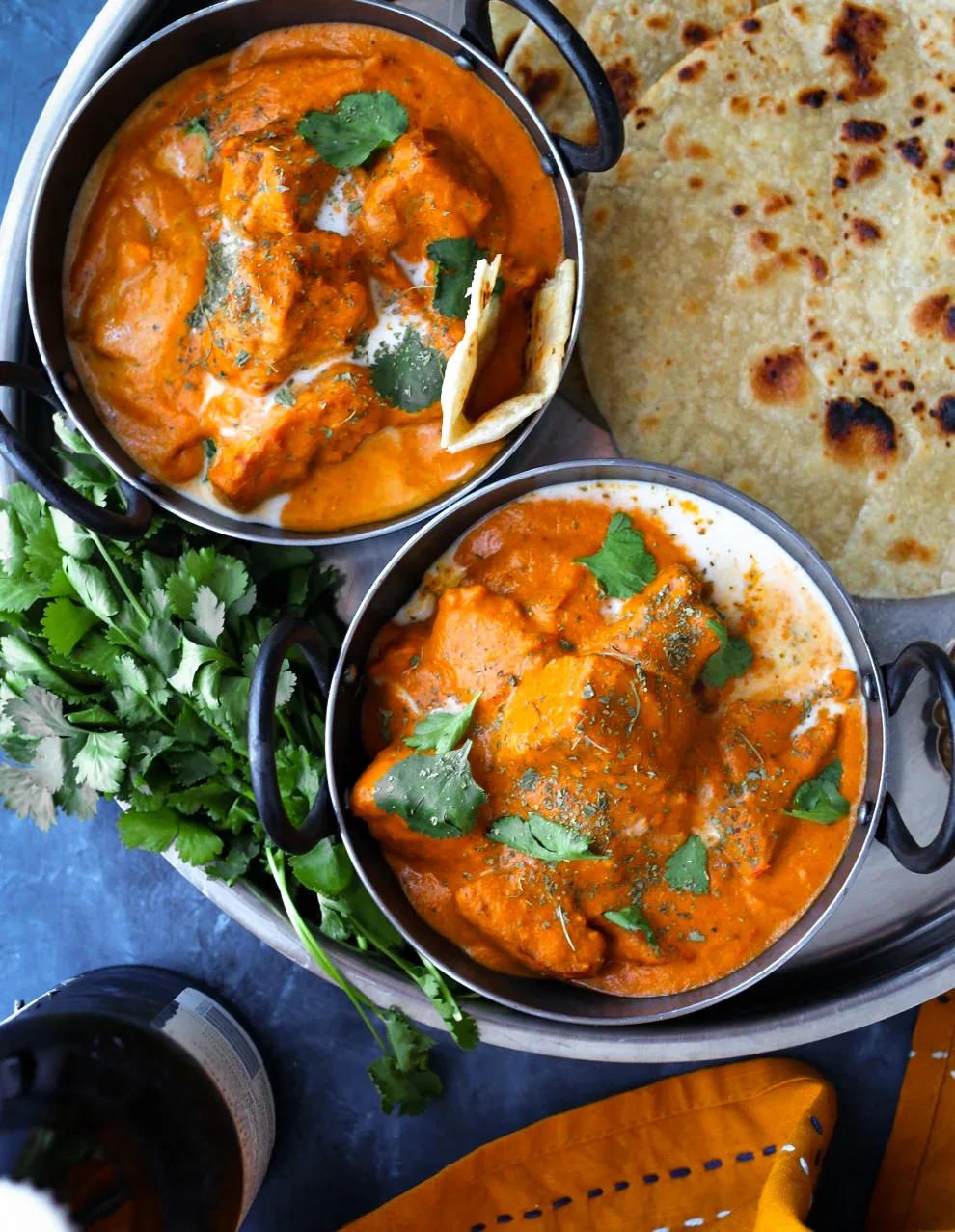Vegan Butter Chicken recipe in bowls with roti