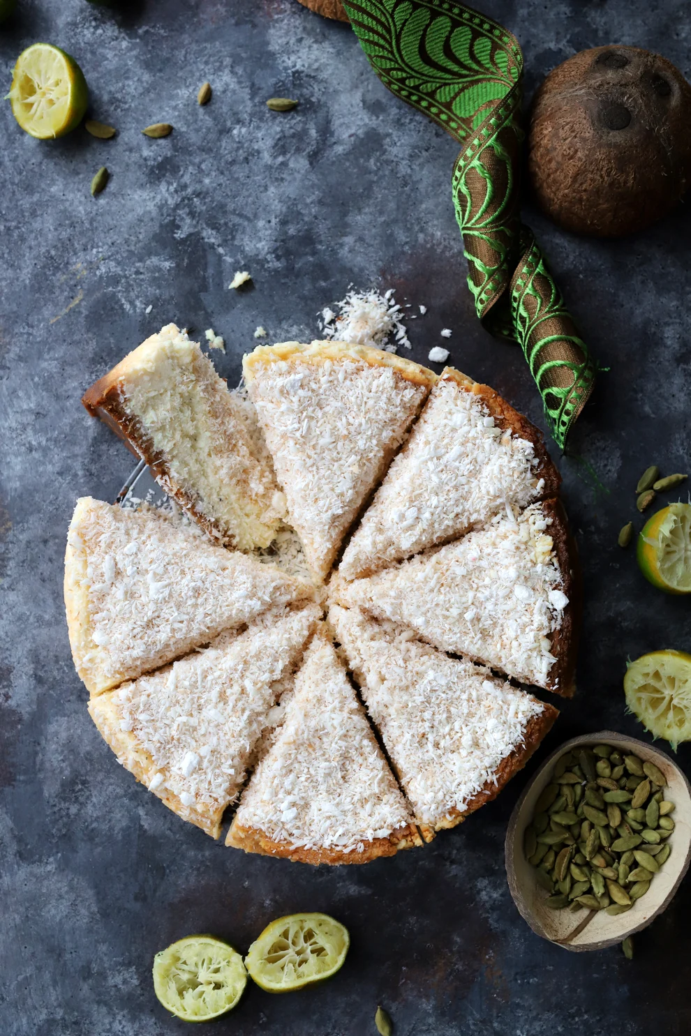 Double Coconut, Lime & Cardamom Cheesecake