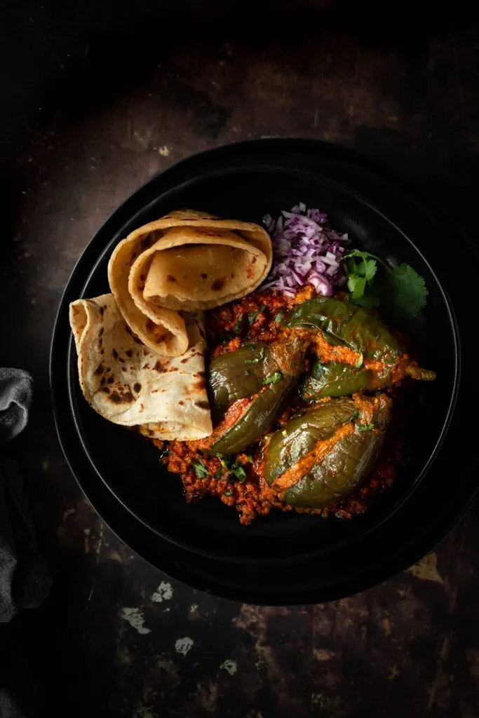 Bharela Ravaiya nu Shaak - Gujarati Curry with Stuffed Aubergines