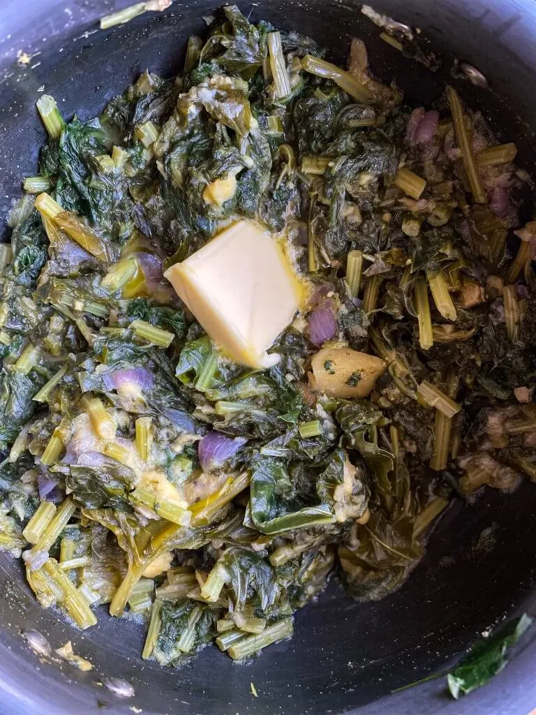Cooked Saag Before Blending