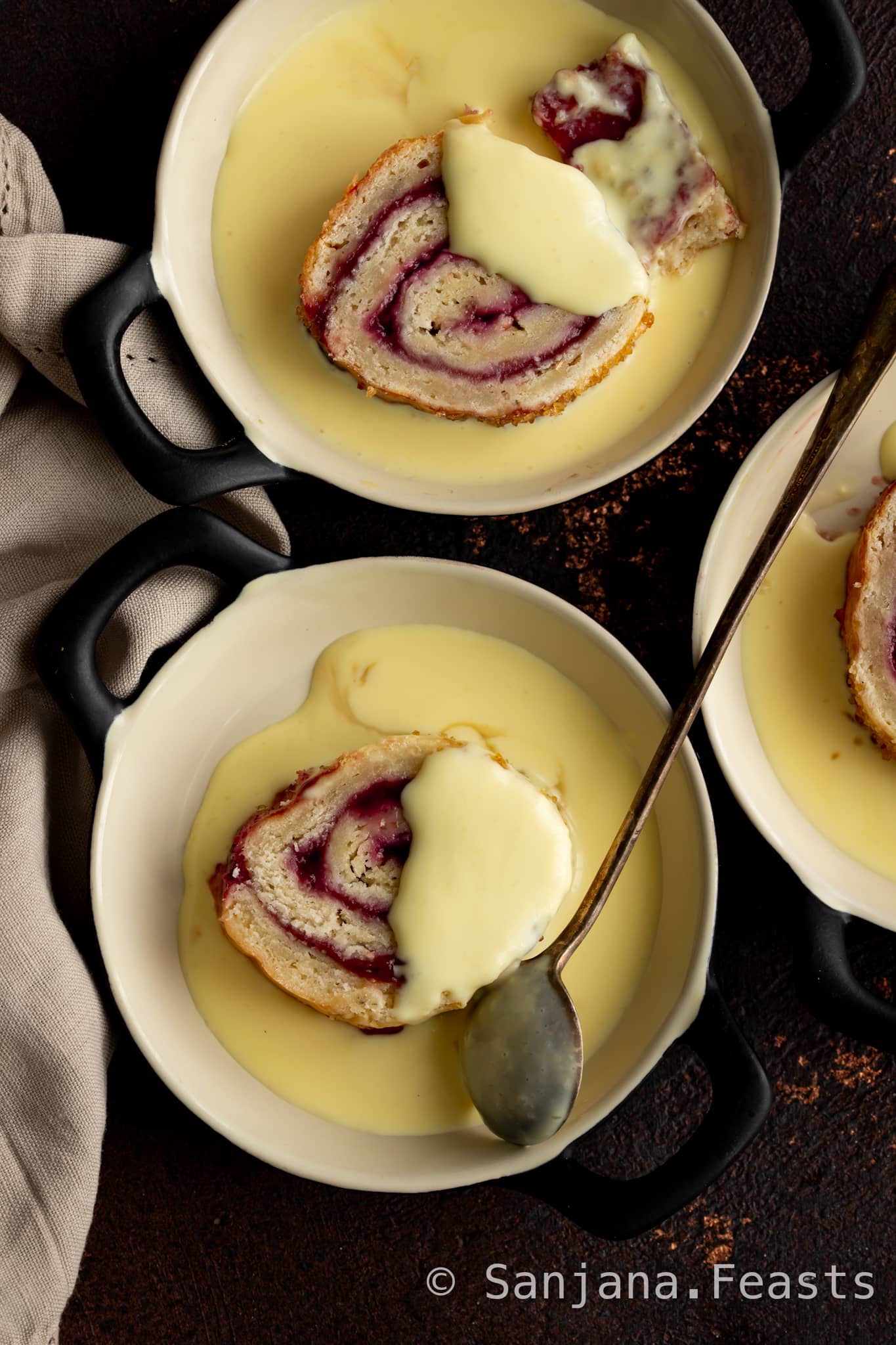 Vegan Jam Roly Poly with Custard