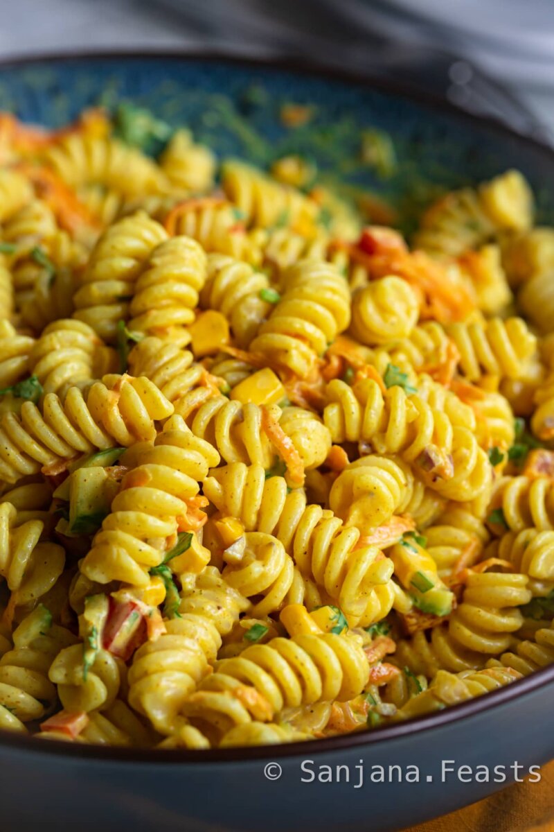 Curry Pasta Salad Indian Salad Recipes Sanjana.Feasts