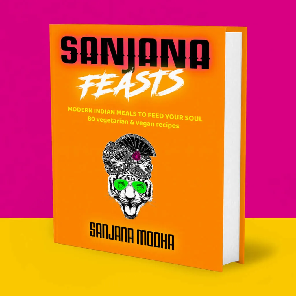 Sanjana Feasts cookbook tiger cover
