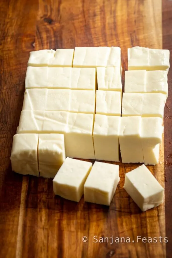 Paneer cubes for matar paneer