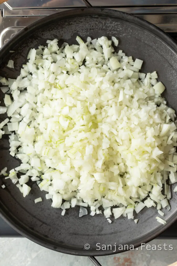 Browning onions for keema