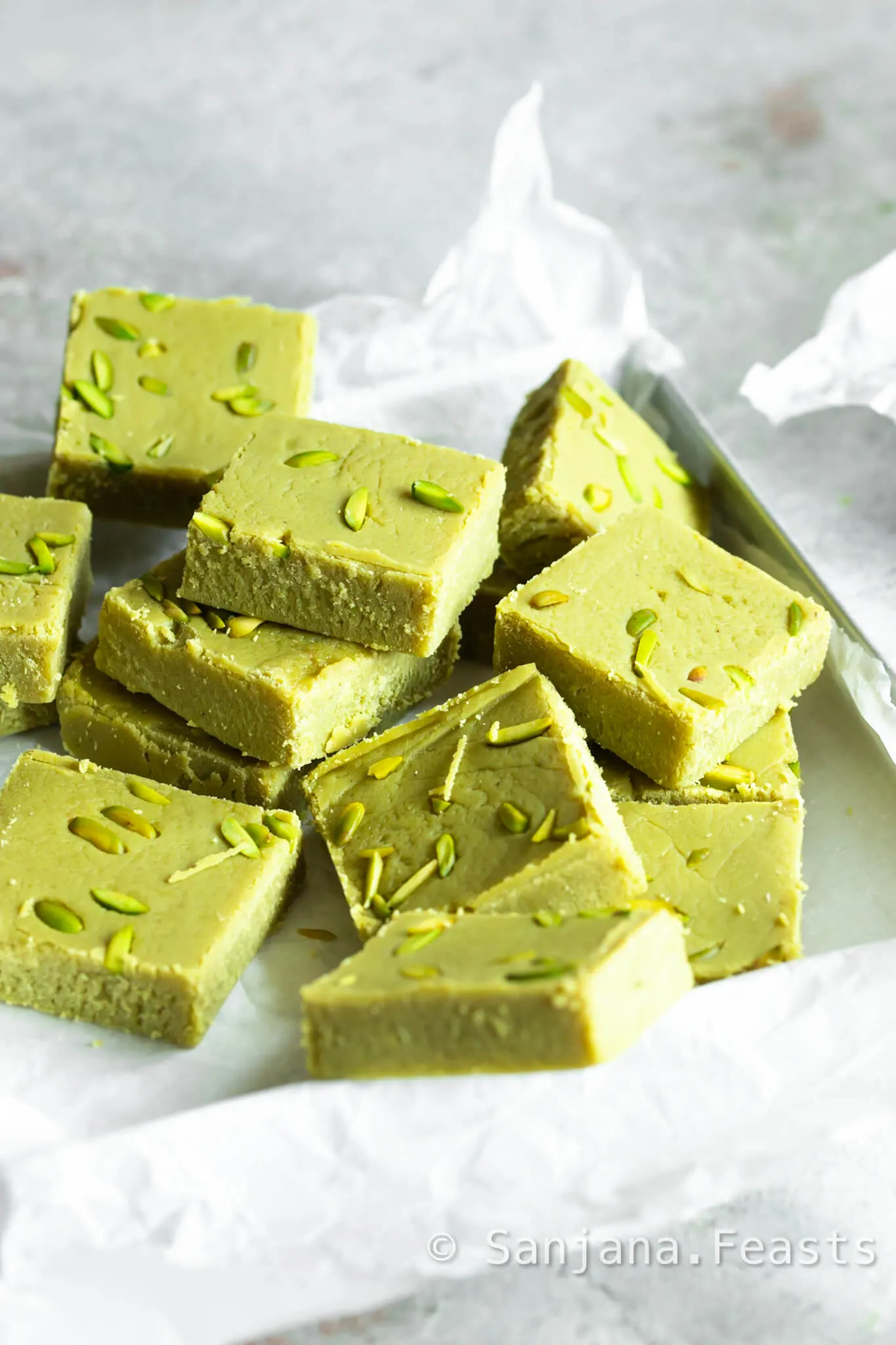 Pistachio Barfi with 2 ingredients ice cream barfi