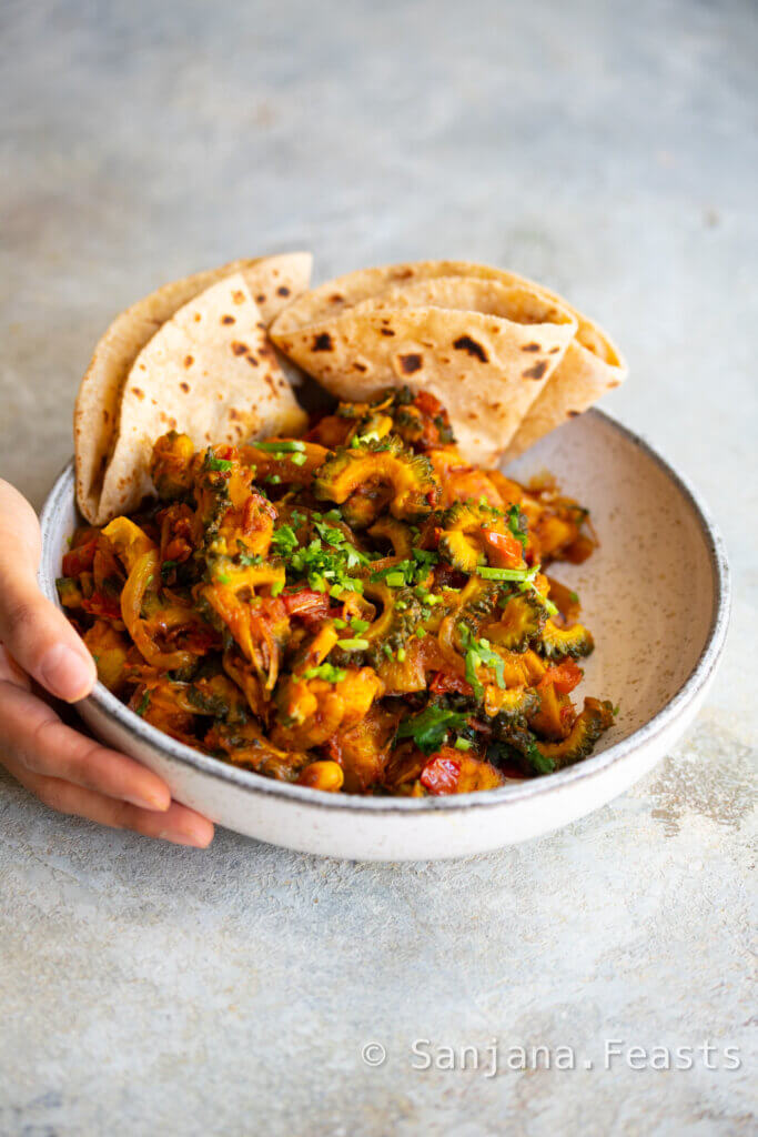 Karela Sweet Potato Sabzi recipe