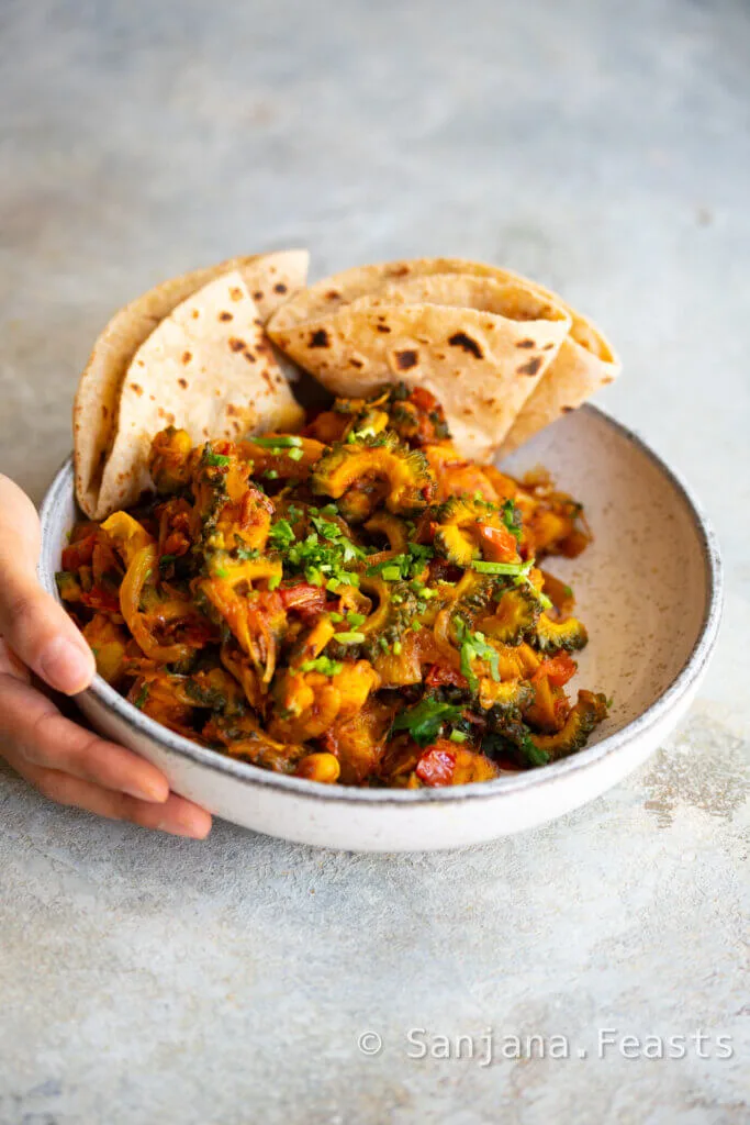 Karela Sweet Potato Sabzi recipe