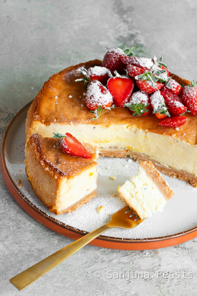How to make Shrikhand cheesecake on plate with fork