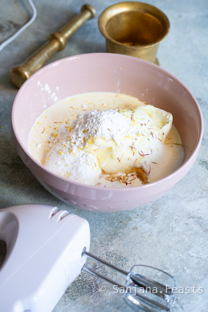 cream cheese ricotta in bowl for cheesecake