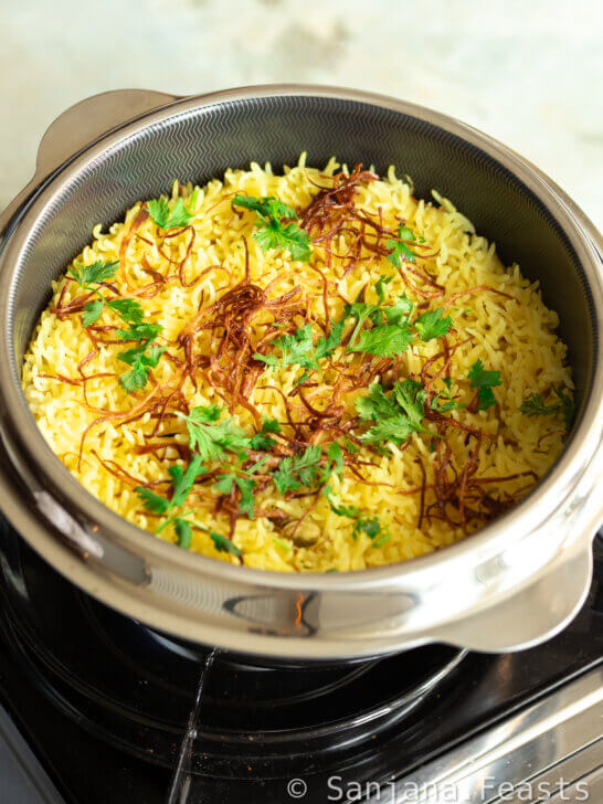 easy indian rice pilau with caramelised onions