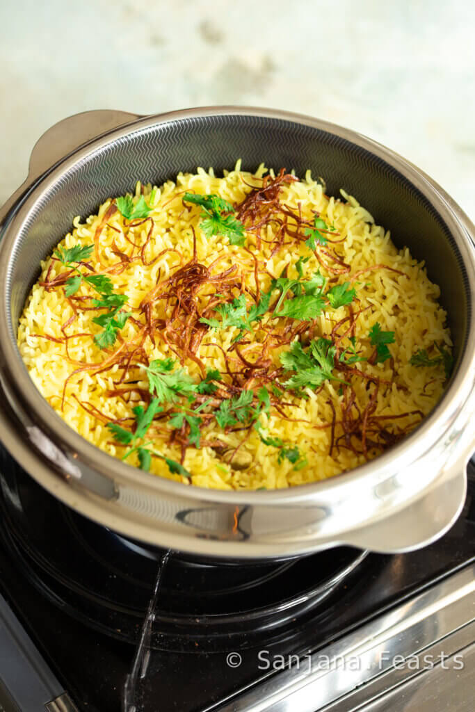 easy indian rice pilau with caramelised onions