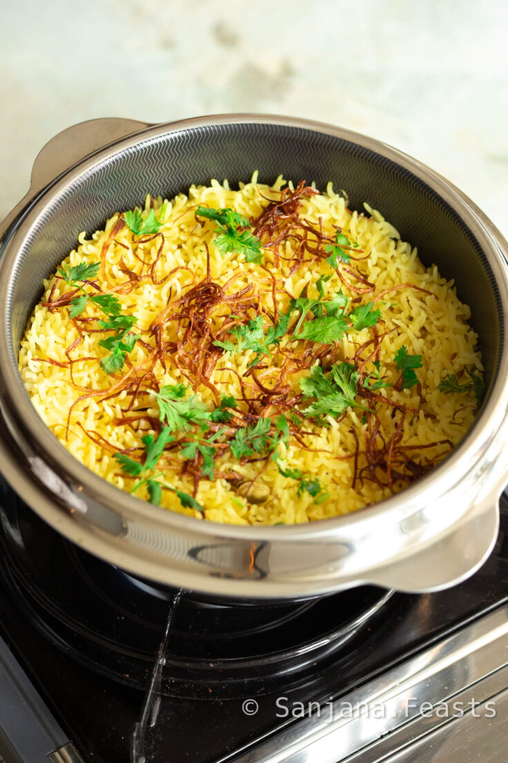 easy indian rice pilau with caramelised onions